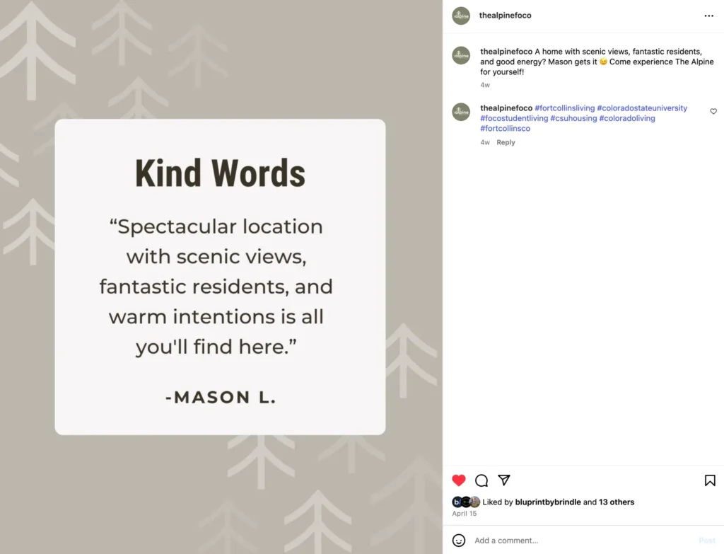 social media post idea: resident reviews